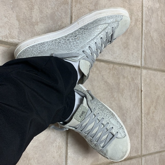 P448 John Metallic Leopard Print Suede Leather Low Top Sneakers - Picture 2 of 16